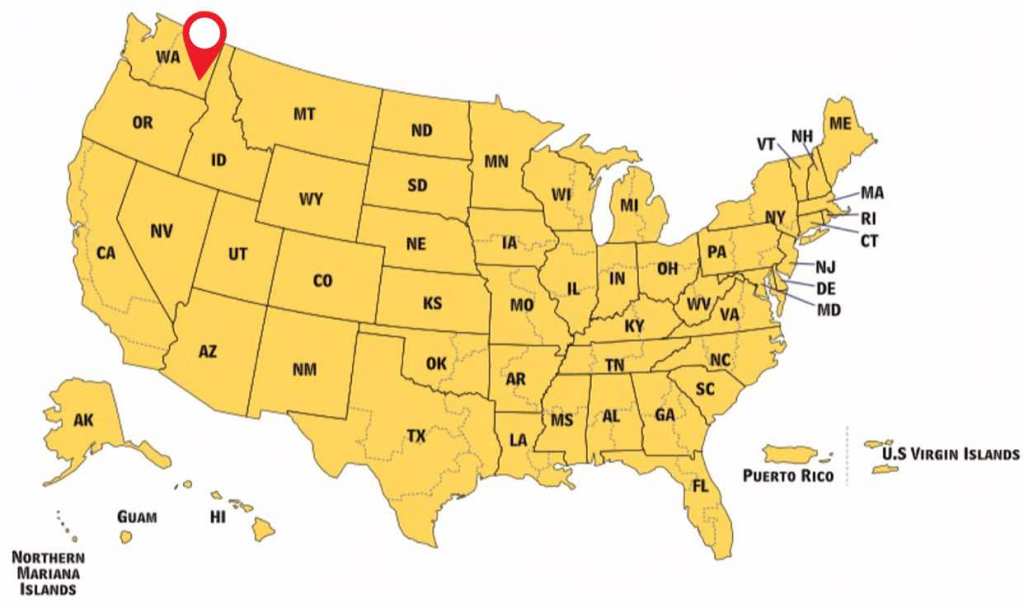 Map indicating Washington